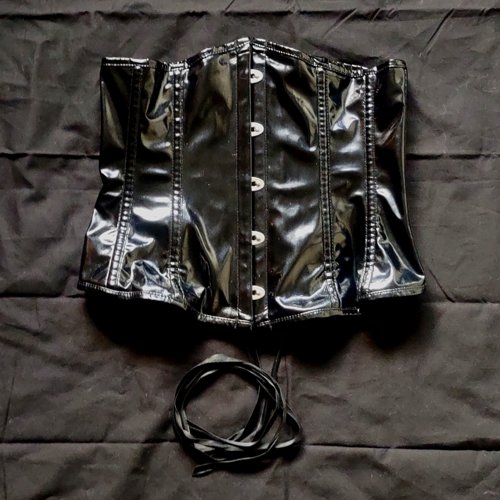 PVC Vinyl Black Shiny PU Leather Corset S